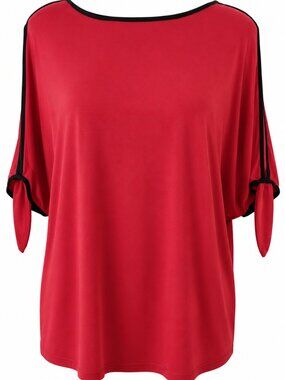 Medium red cold shoulder loose fitting top.  Casual Dinner Special Event